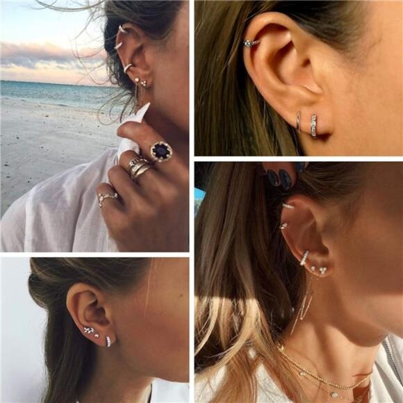 5 Pairs Gold Silver Huggies Hoop Earrings Set for Women Girls Small Dangle - Picture 2 of 7